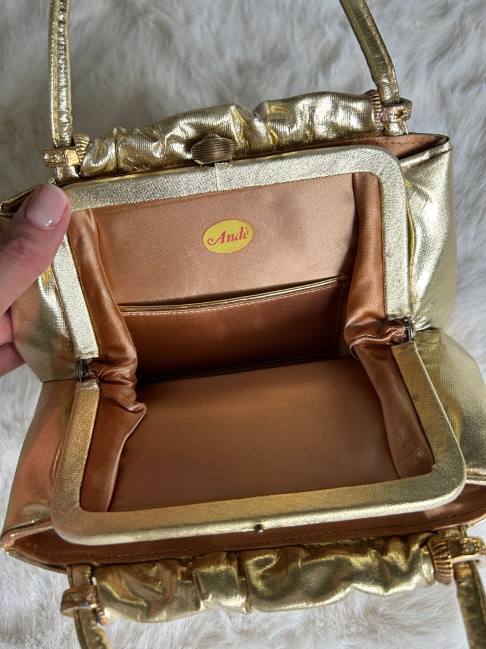3/$20 Vintage Gold Lamé Evening Bag - Picture 4 of 7